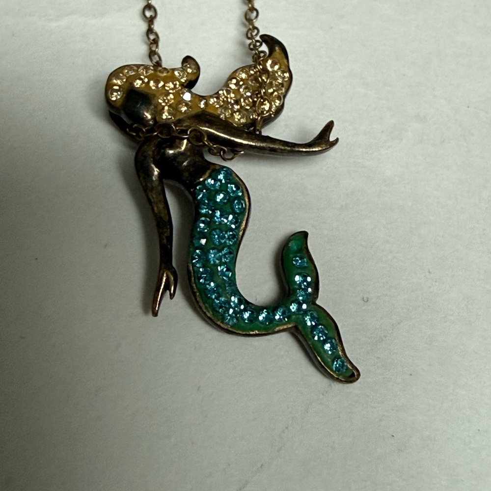 AU Sterling Silver Rhinestone Studded Mermaid Pendant Necklace 925 18 Inches